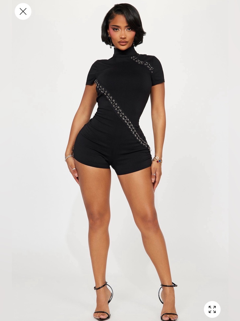 Fashion Nova Black Short Sleeve Eyelet Detail Romper